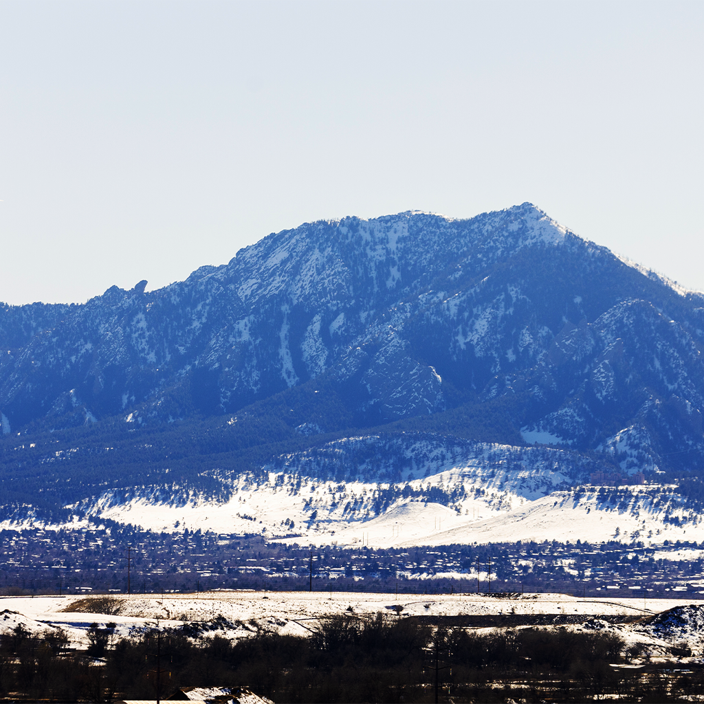 Snowy mountain landscape with clear skies