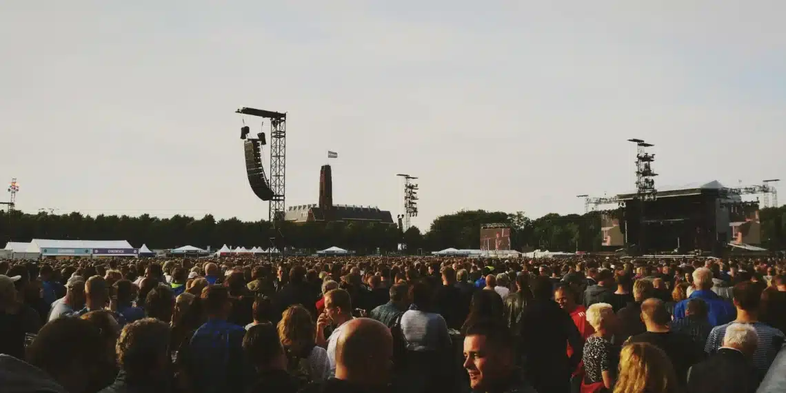 Large crowd gathering for Boulder Event
