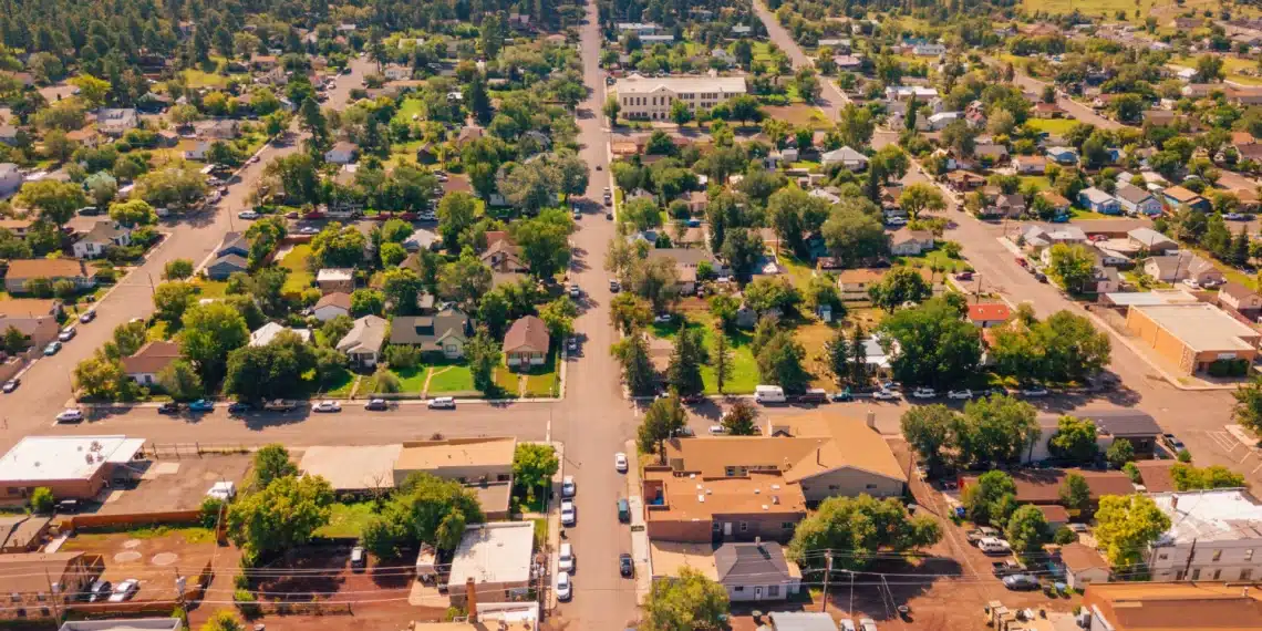 Top-down view of houses and crossroads