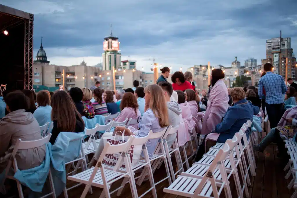 Rooftop concert at sunset