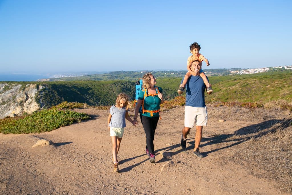 Family hiking outdoors