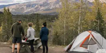 Morning coffee at camp near boulder