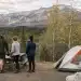 Morning coffee at camp near boulder