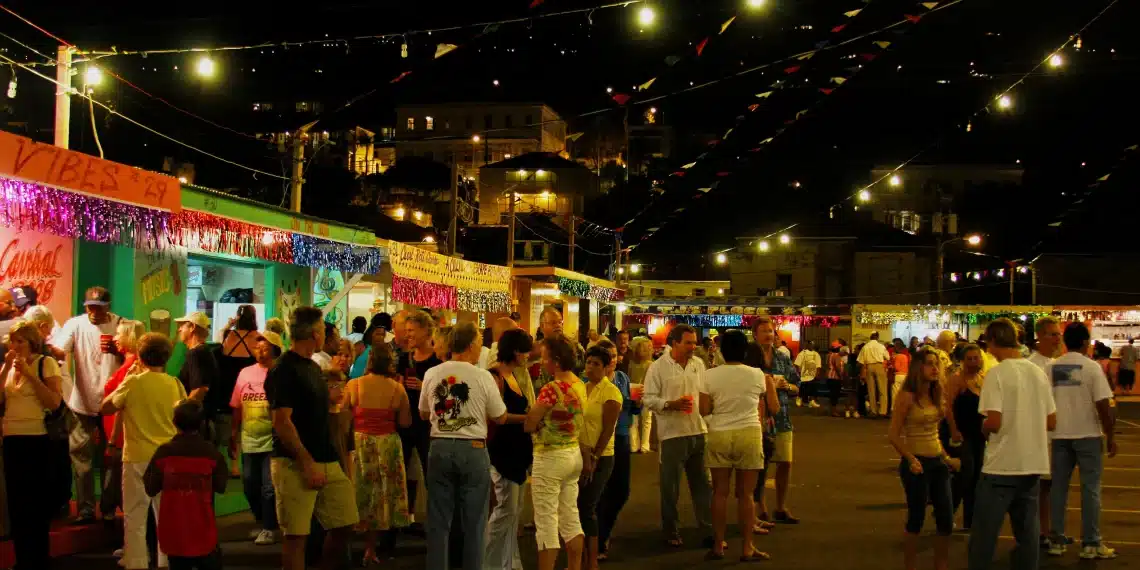 Boulder Taco Fest crowd at night