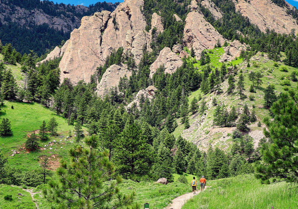 Hikers on a scenic trail in Boulder, Colorado