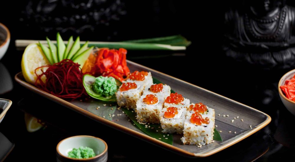 fresh fish sushi with ginger and wasabi